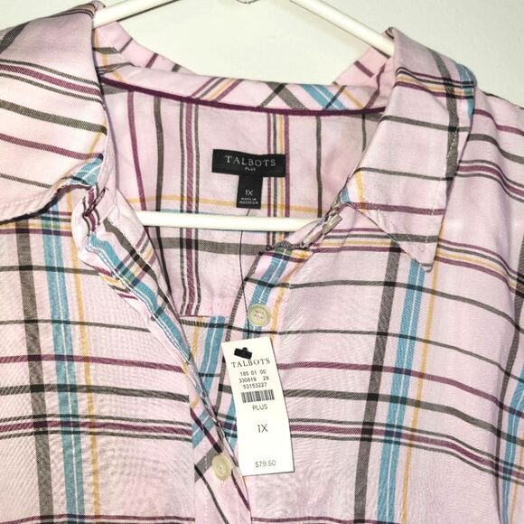 New Talbots Pink Plaid Button Up Shirt 1X - Picture 2 of 8